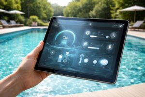 contrôlez facilement la pompe et la filtration de votre piscine ou bassin depuis une tablette tactile grâce à la domotique pour un pilotage intuitif et pratique.