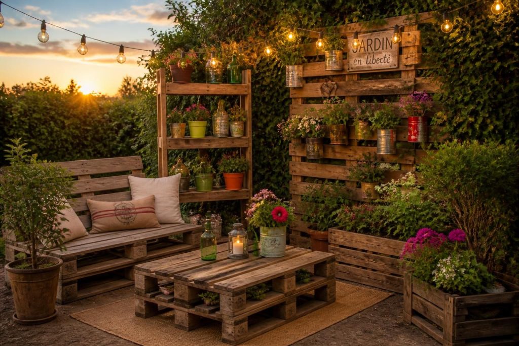 découvrez comment transformer vos palettes en bois en éléments décoratifs uniques et écologiques pour votre jardin grâce au recyclage créatif.
