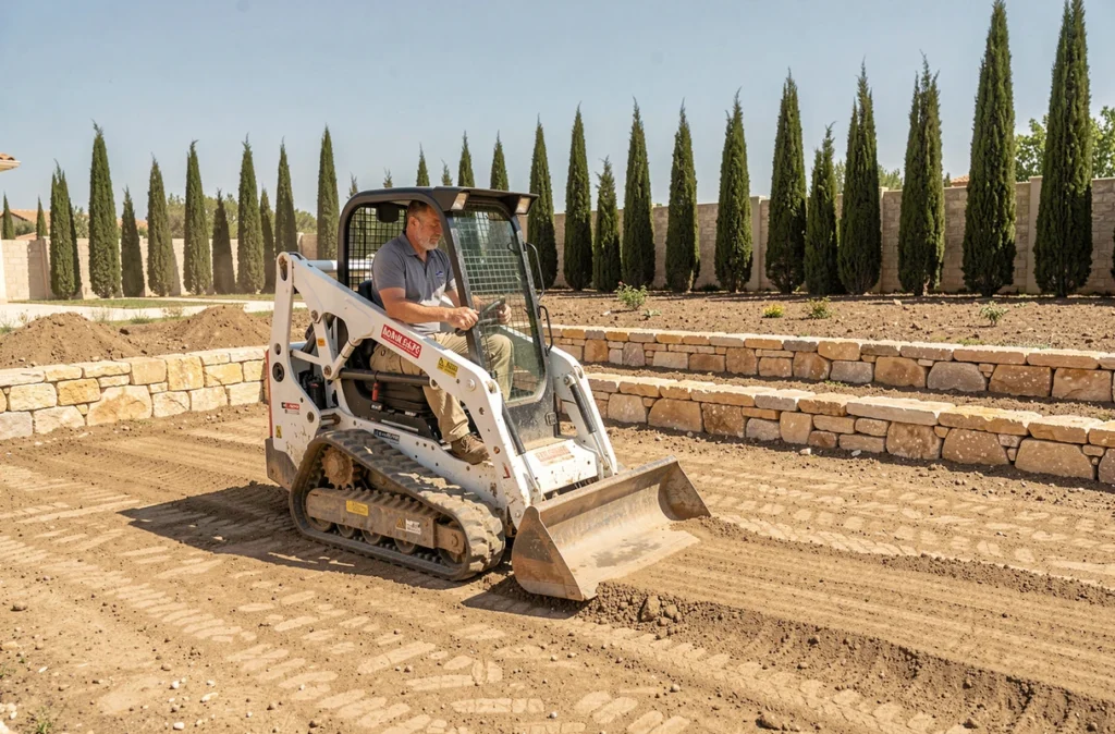 Paysagiste de Belmon Paysagiste réalisant des travaux de terrassement et d'aménagement paysager sur une terrasse résidentielle dans le Var