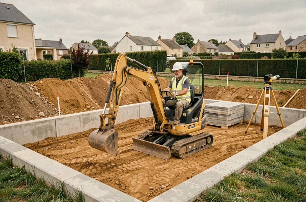 Ouvrier de FMD-BTP SAS réalisant des travaux de terrassement et aménagement extérieur à Saint-Bonnet-de-Mure