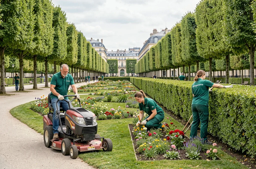 Équipe idverde gérant l'entretien d'un grand espace vert public dans la métropole de Lyon